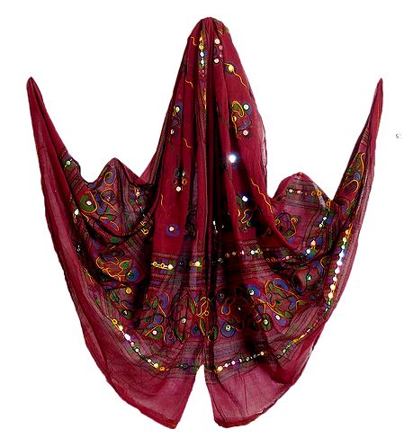 Maroon Cotton Dupatta with Embroidery