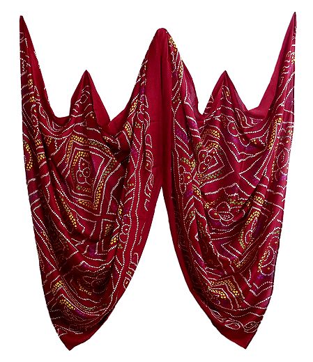 Art Silk Red Bandhej Chunni