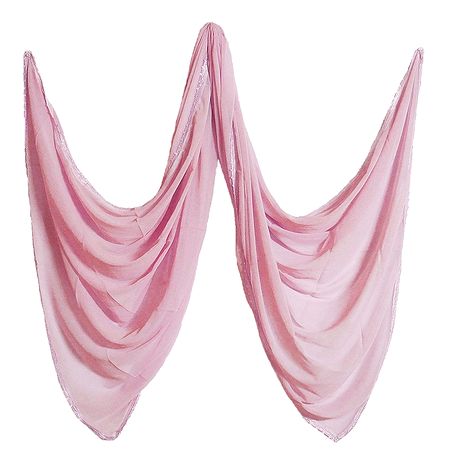 Plain Pink Synthetic Dupatta with Lace Border
