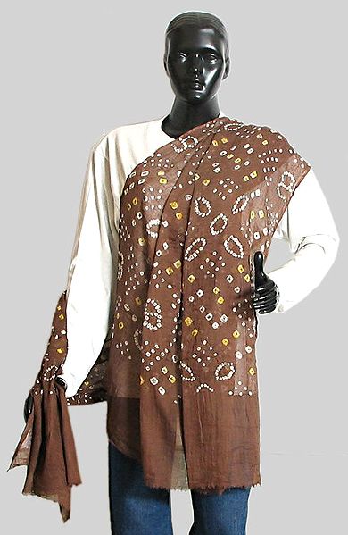 White and Yellow Tie and Dye on Brown Dupatta