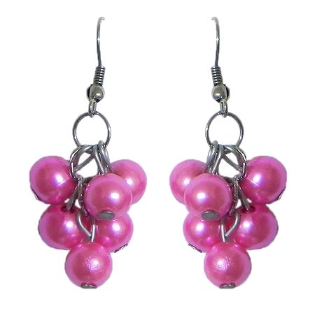 Pink Bead Grape Earrings