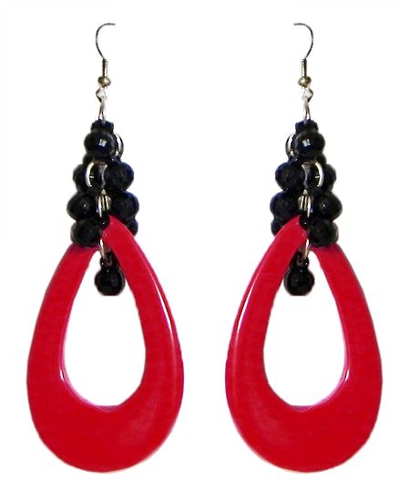 Red Acrylic Hoop Earrings with Black Beads