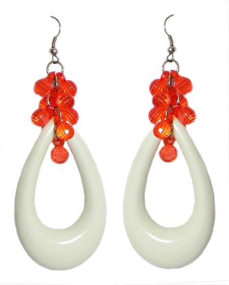 Off-White Acrylic Hoop Earrings with Saffron Beads
