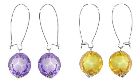 Set of 2 Pairs Mauve and Yellow Ball Earrings