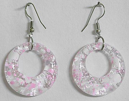 White and Pink Hoop Earrings