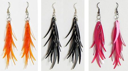 Three Pairs of Acrylic Feather Earrings