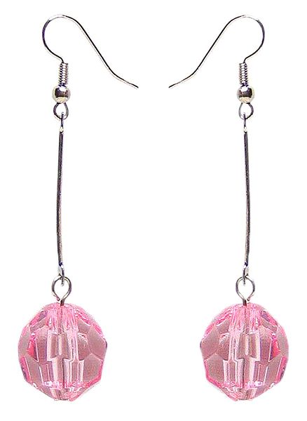 Metal Dangle Earrings with a Pink Acrylic Bead