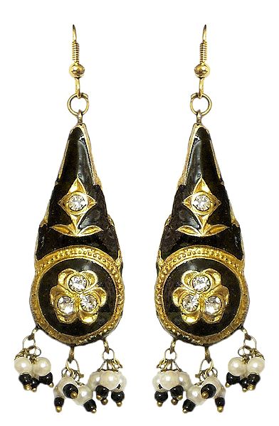 Black with Golden Dangle Lac Earrings