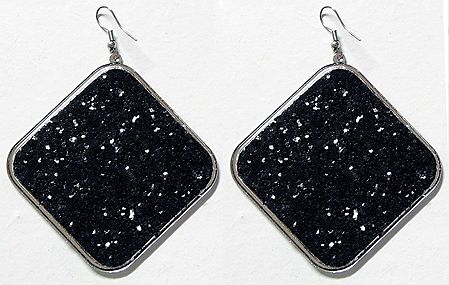 Black Square Glitter Earrings