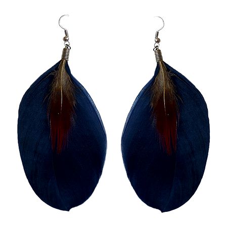 Dark Blue Feather Earrings