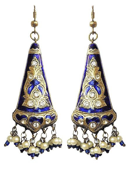Blue with Golden Dangle Lac Earrings