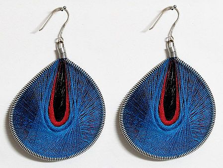 Blue with Red and Black Thread Earrings