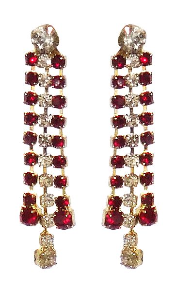 Maroon and White Stone Studded Earrings