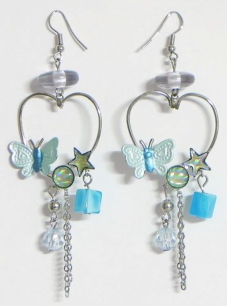 Metal Heart Earrings with Butterfly