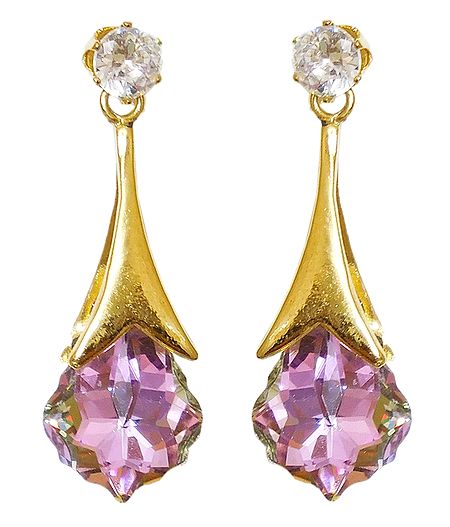 Pair of Drop Earrings with White and Pink Stone