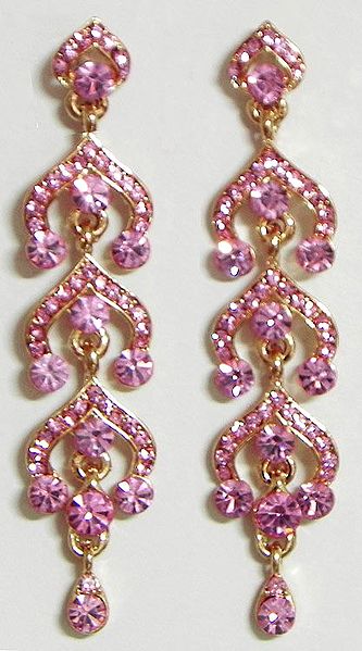Pink Stone Studded Dangle Earrings