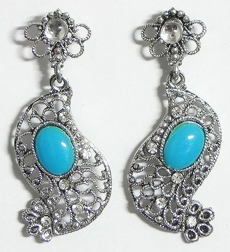 Bird Shaped Post Earrings with Faux Turquoise Stone