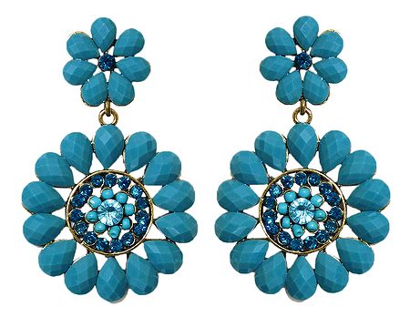 Blue Stone Studded Flower Earrings