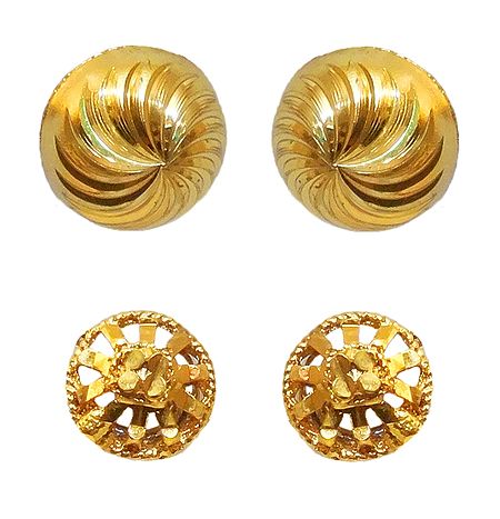 Set of 2 Gold Plated Metal Stud Earrings