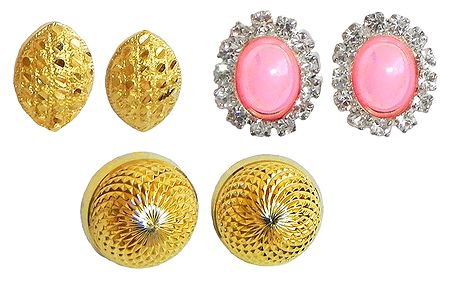 Set of 3 Pairs Gold Plated Stud Earrings