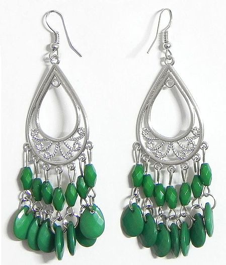 Hoop Earrings with Emerald Green Bead Chandelier