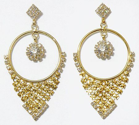 Pair of White Stone Studded and Gold Plated Jhalar Ring Earrings