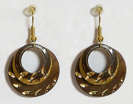 Three Layered Brown with Golden Hexagonal Hoop Earrings