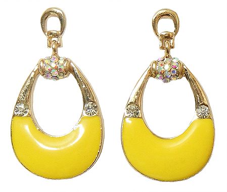 Pair of Stone Studded and Yellow Lacqured Hoop Earrings