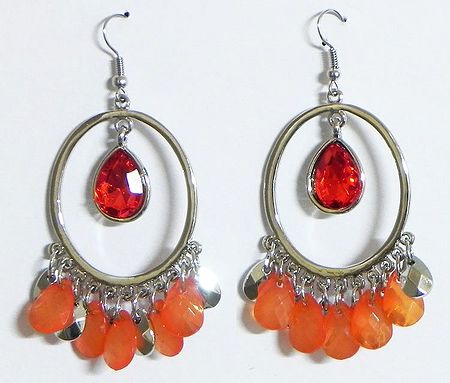 Hoop Earrings with Saffron Stone Jhalar