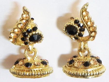 Golden Yellow with Black Stone Studded Jhumka Earrings