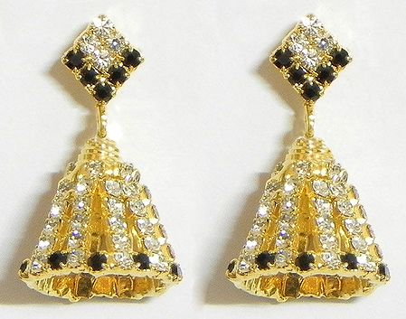 Gold Plated and Stone Studded Jhumka Earrings