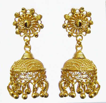Pair of Gold Plated Jhumka Chandeliar Earrings