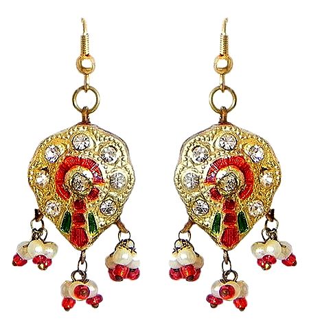 Golden with Red Meenakari Lac Earrings