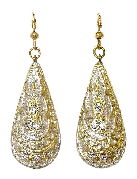 White with Golden Dangle Lac Earrings