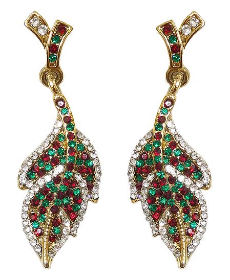 Faux Emerald, Garnet and Cubic Zirconia Leaf Earrings