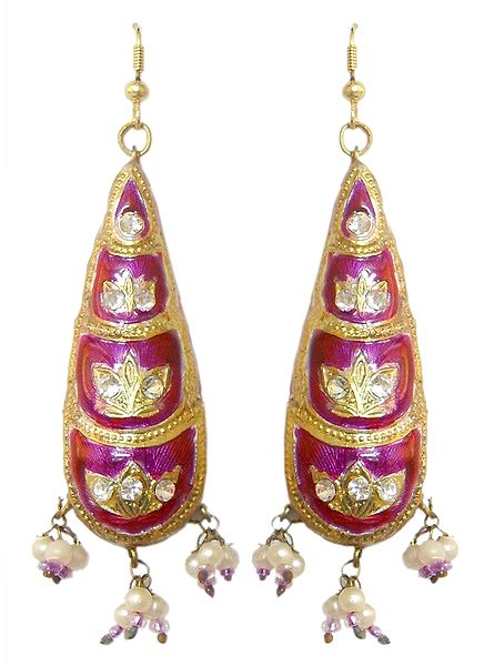 Magenta with Golden Dangle Lac Earrings