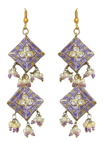 Purple Dangle Meenakari Earrings