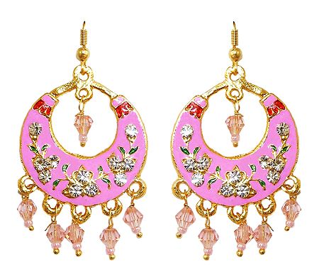 Pink with Golden Meenakari Metal Hoop Earrings
