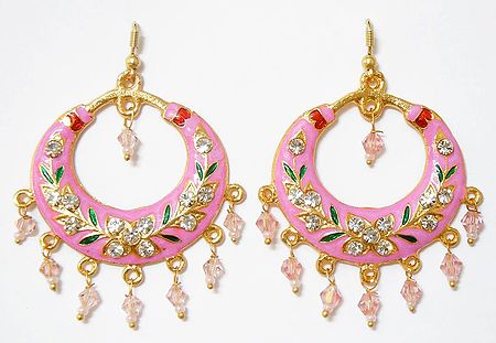 Pink Meenakari Metal Hoop Earrings
