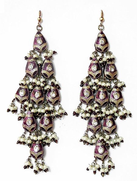 Dark Mauve with Golden Chandelier Lac Earrings
