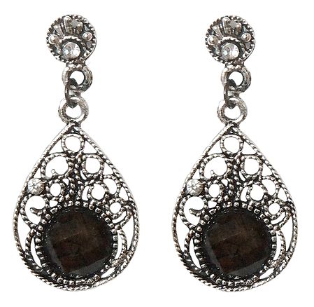 Pair of Stone Studded Oxidised Metal Dangle Earrings