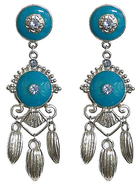 Metal Dangle Earrings with Blue Stone