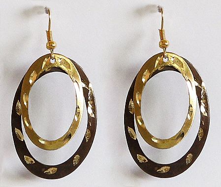 Two Layered Brown with Golden Oval Hoop Earrings