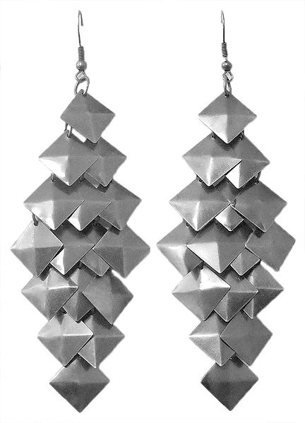 Pair of Square Cluster Metal Earrings