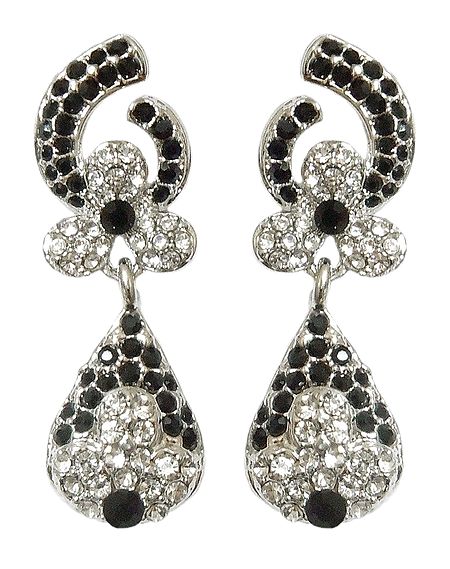 Pair of Black and White Stone Studded Dangle Earrings