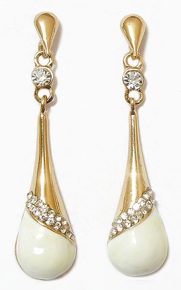 Pair of White Stone Studded Dangle Earrings