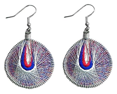 White, Red with Blue Thread Earrings