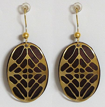 Double Layered Brown with Golden Oval Earrings