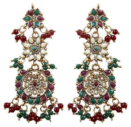Pair of Stone Studded and Beaded Polki Earrings