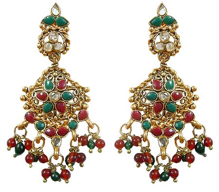 Pair of Stone Studded and Beaded Polki Earrings